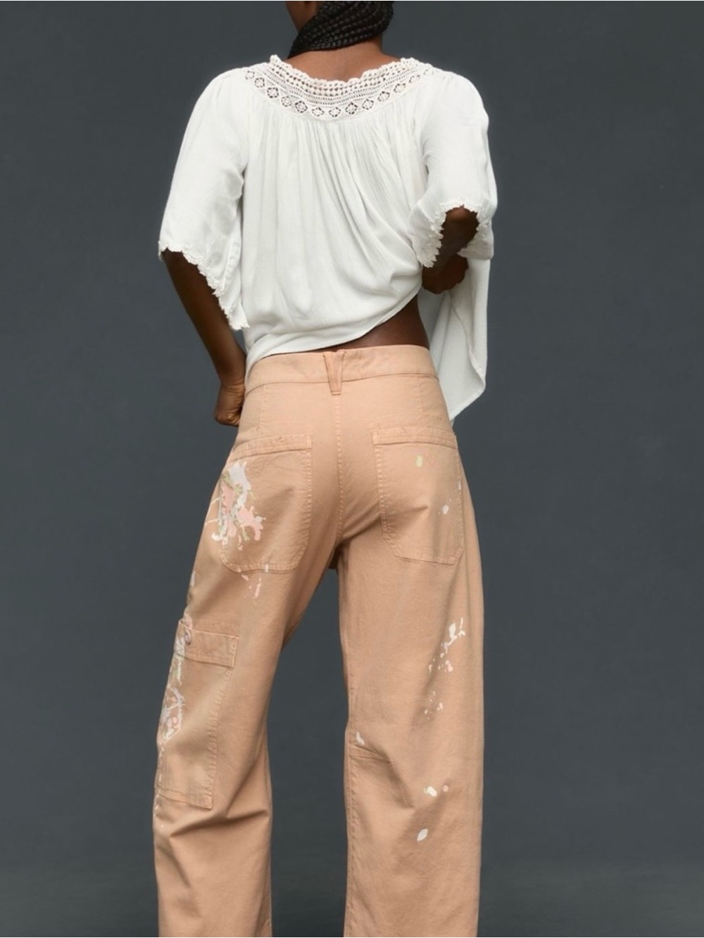 Pilcro Peach Painter-Splatter Wide Leg Pants - Picture 3 of 9